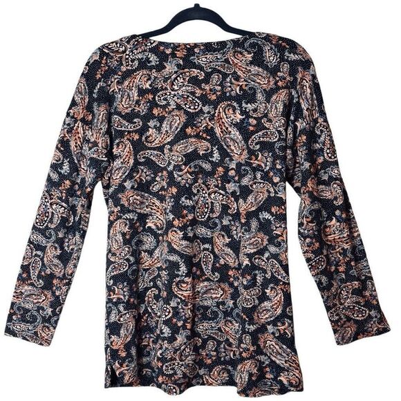 J. Jill Simply Supima scoop-neck cotton tunic multi paisley on black print long - Picture 3 of 9